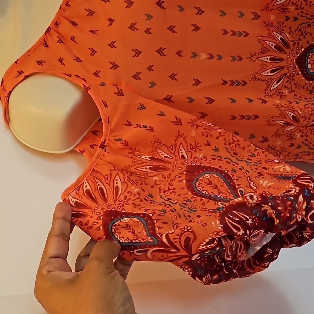 Arizona The Original Jean Company. Cold Shoulder Boho Top Size S orange  floral - Picture 7 of 16